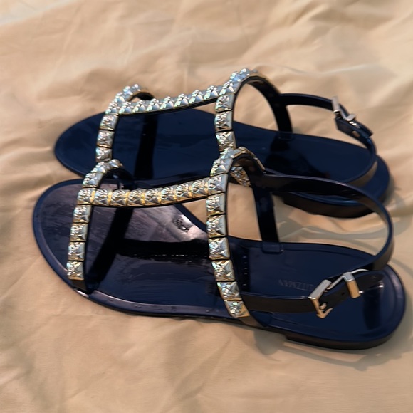 Stuart weitzman black, and gold slides sandals - Picture 2 of 4